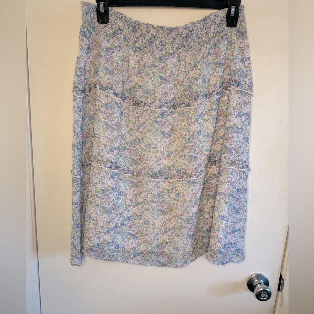 Allegra K size XL stretchy waist Skirt pastel colors, lined 2 small ruffles